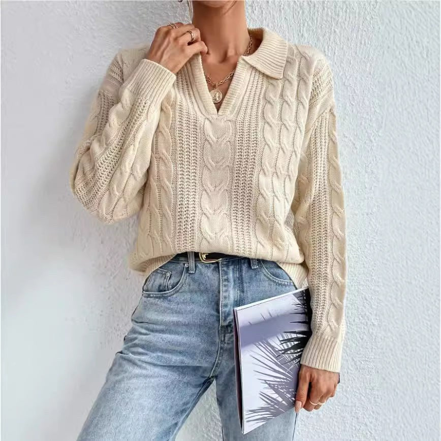 Ingeborg | Women's V-Neck Knit Sweater in Apricot