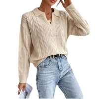 Ingeborg | Women's V-Neck Knit Sweater in Apricot