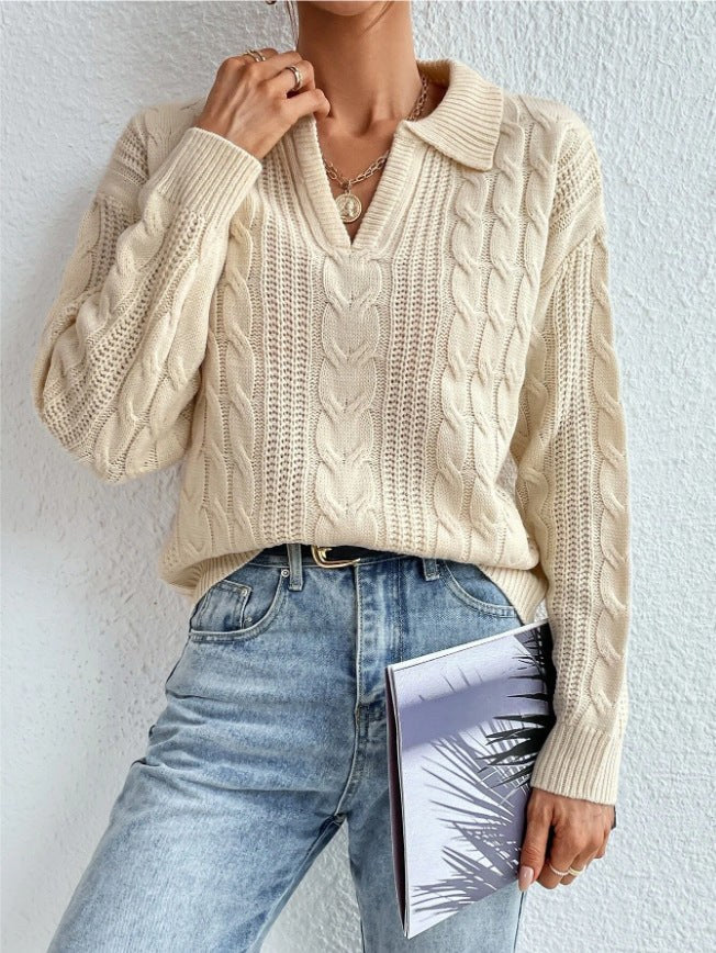 Ingeborg | Women's V-Neck Knit Sweater in Apricot