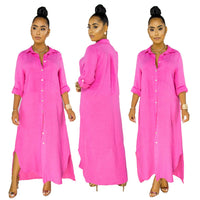 Ingeborga | Women's Slit Shirt Dress in Fuchsia