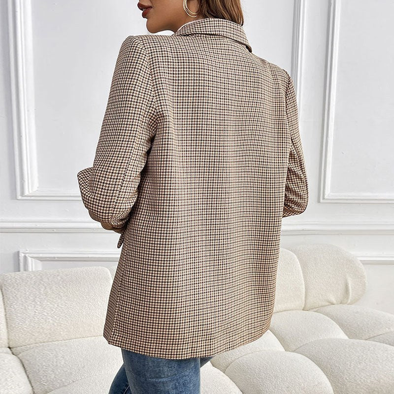 Ingelise | Women's Plaid Blazer in Khaki