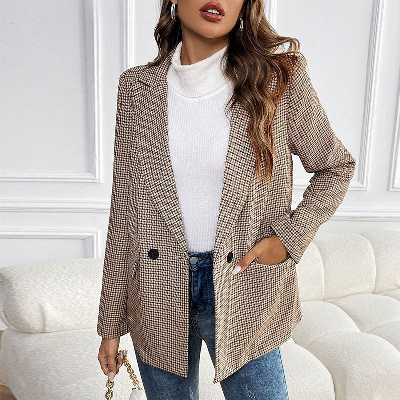 Ingelise | Women's Plaid Blazer in Khaki