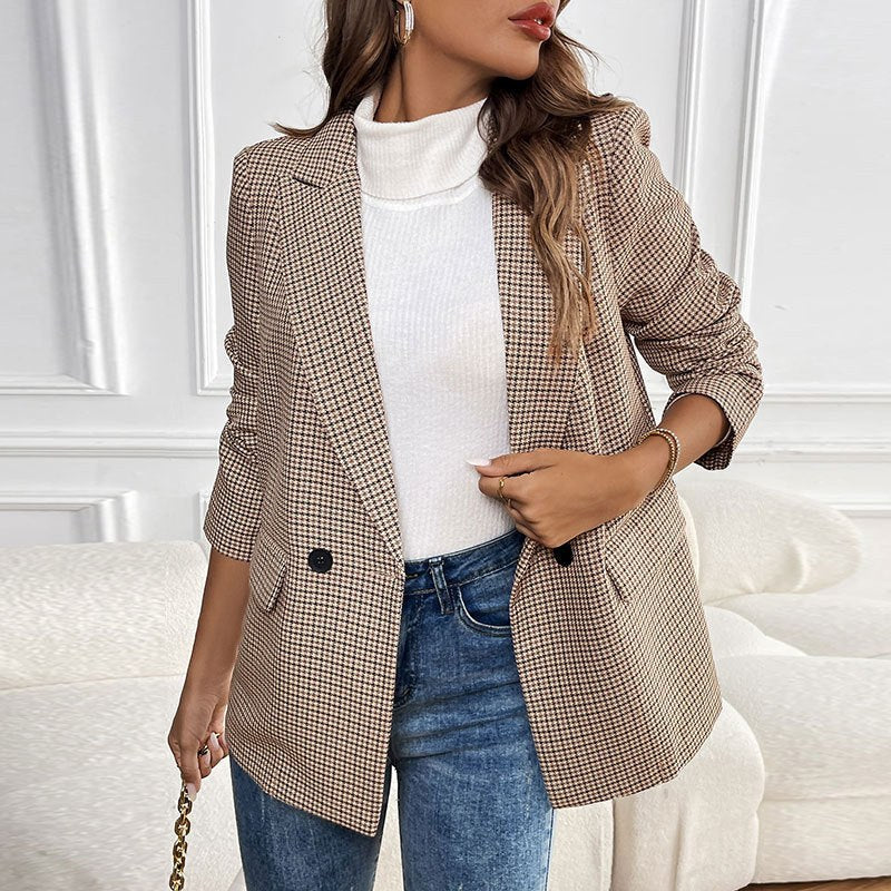 Ingelise | Women's Plaid Blazer in Khaki
