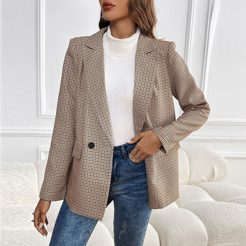 Ingelise | Women's Plaid Blazer in Khaki