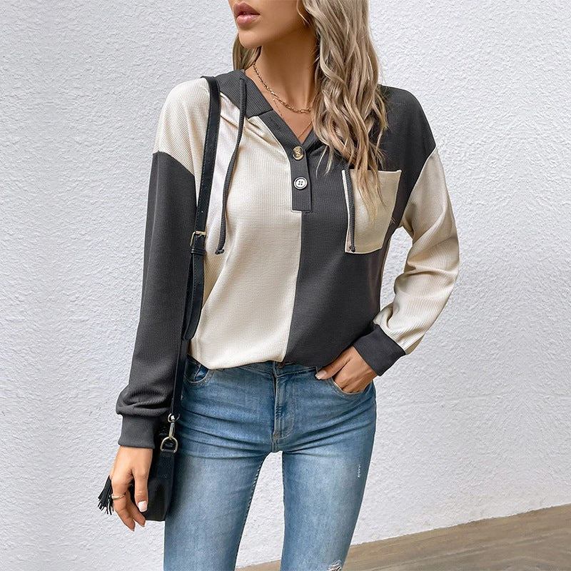 Ingunn | Women's Textured Hooded Modern Top in Apricot