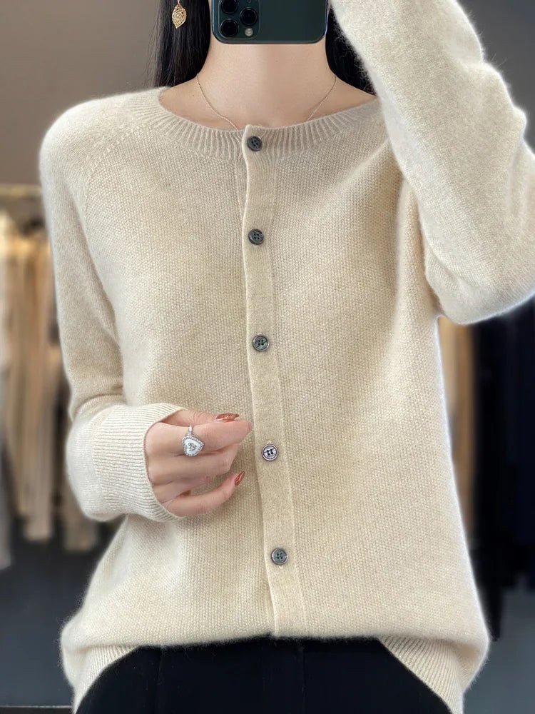 Iolanthe | Women's Button Front Knit Cardigan in Beige