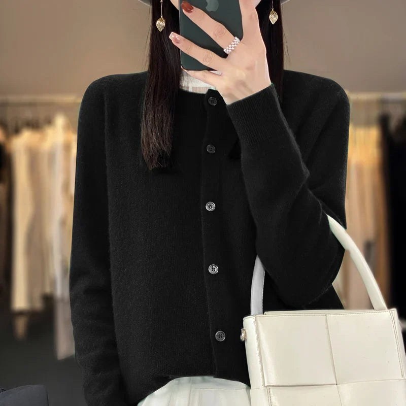 Iolanthe | Women's Button Front Knit Cardigan in Black