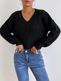 Iolanthe | Women's V-Neck Voluminous Knit Sweater in Black