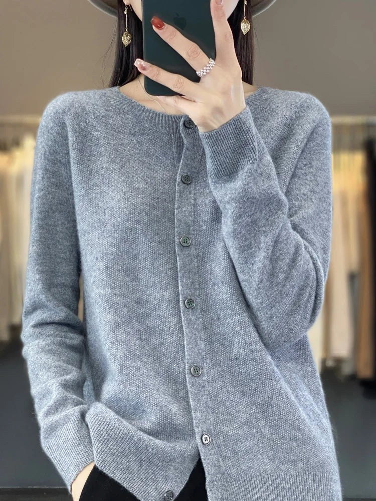 Iolanthe | Women's Button Front Knit Cardigan in Gray