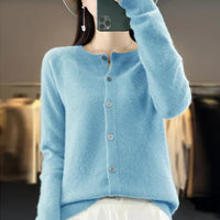Iolanthe | Women's Button Front Knit Cardigan in Light Blue