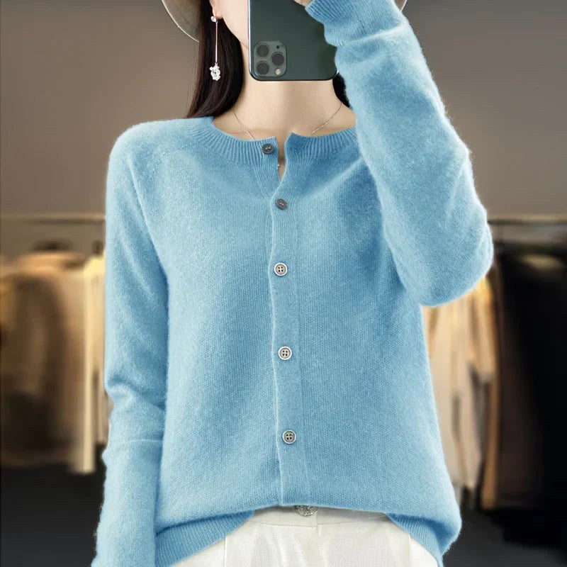 Iolanthe | Women's Button Front Knit Cardigan in Light Blue
