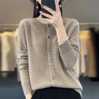 Iolanthe | Women's Button Front Knit Cardigan in Light Brown