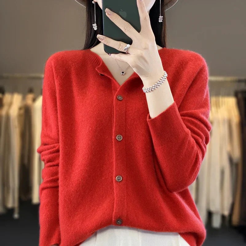 Iolanthe | Women's Button Front Knit Cardigan in Red