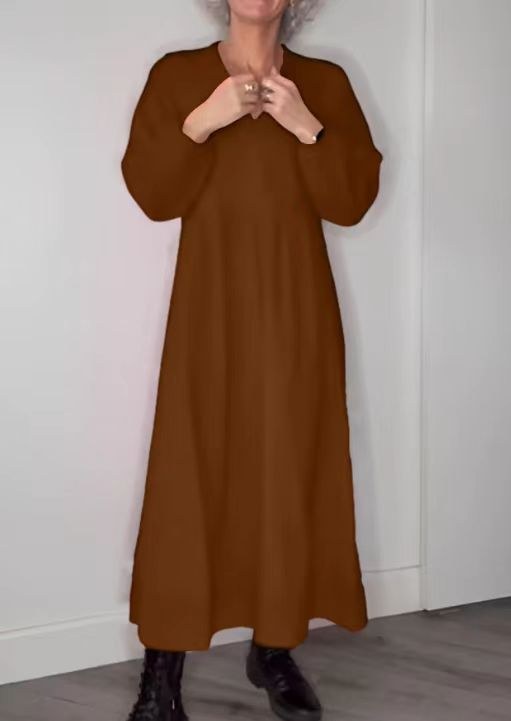 Iphigenia | Women's V-Neck Comfortable Elegant Maxi Dress in Brown
