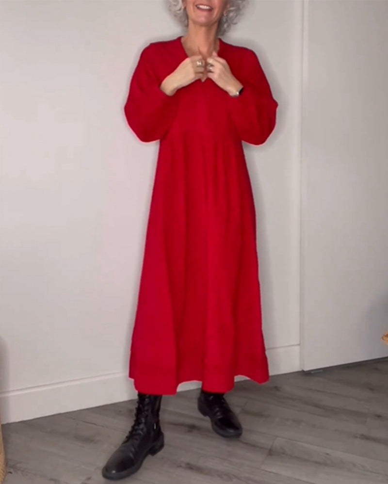 Iphigenia | Women's V-Neck Comfortable Elegant Maxi Dress in Red
