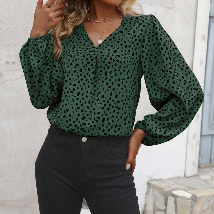 Iphigenia | Women's V-Neck Voluminous Blouse in Pine Green