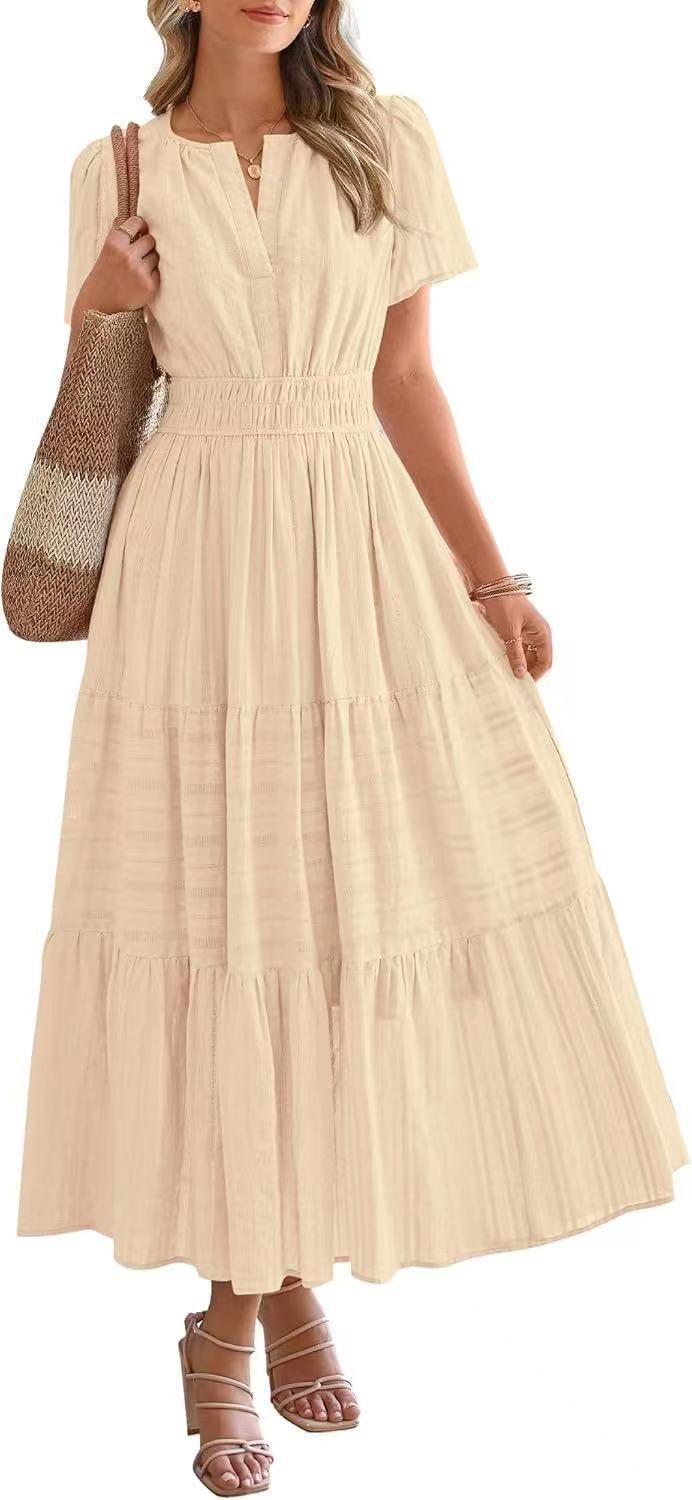 Irelia | Women's V-Neck Elegant Maxi Dress in Apricot