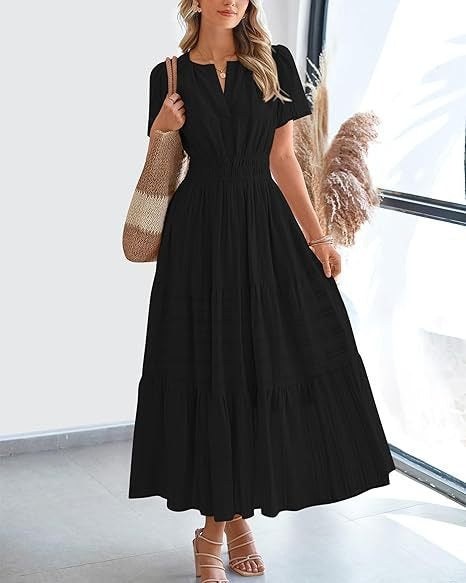 Irelia | Women's V-Neck Elegant Maxi Dress in Black