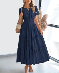 Irelia | Women's V-Neck Elegant Maxi Dress in Dark Blue
