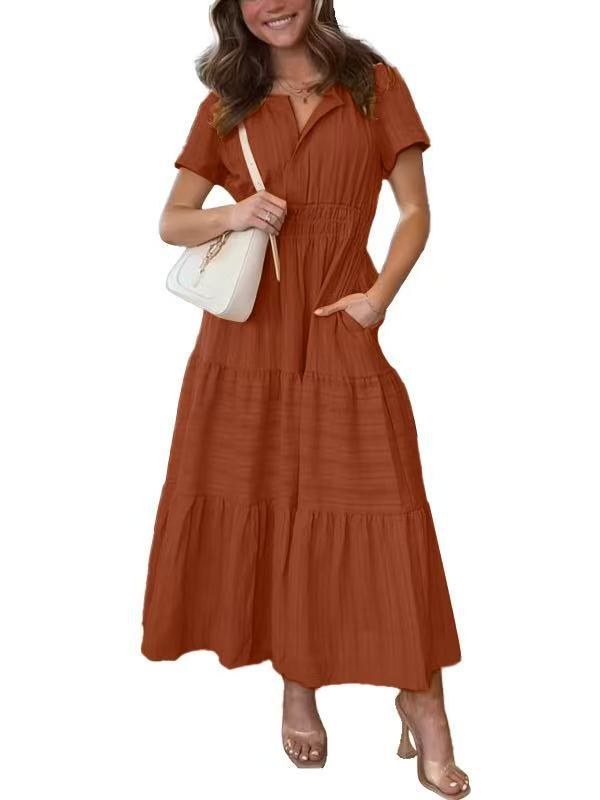 Irelia | Women's V-Neck Elegant Maxi Dress in Dark Red