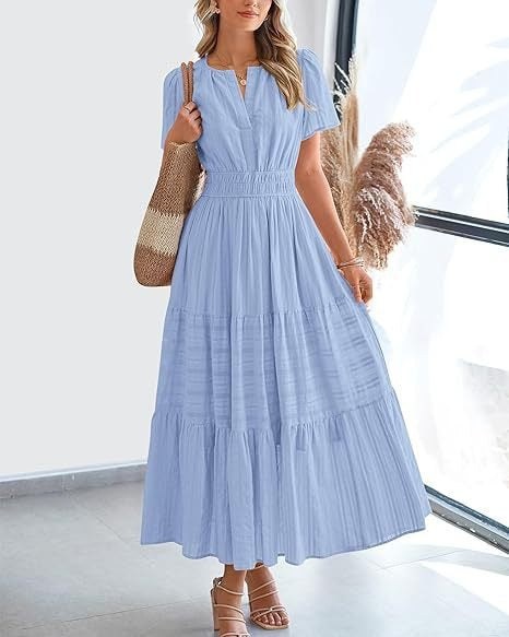 Irelia | Women's V-Neck Elegant Maxi Dress in Light Blue