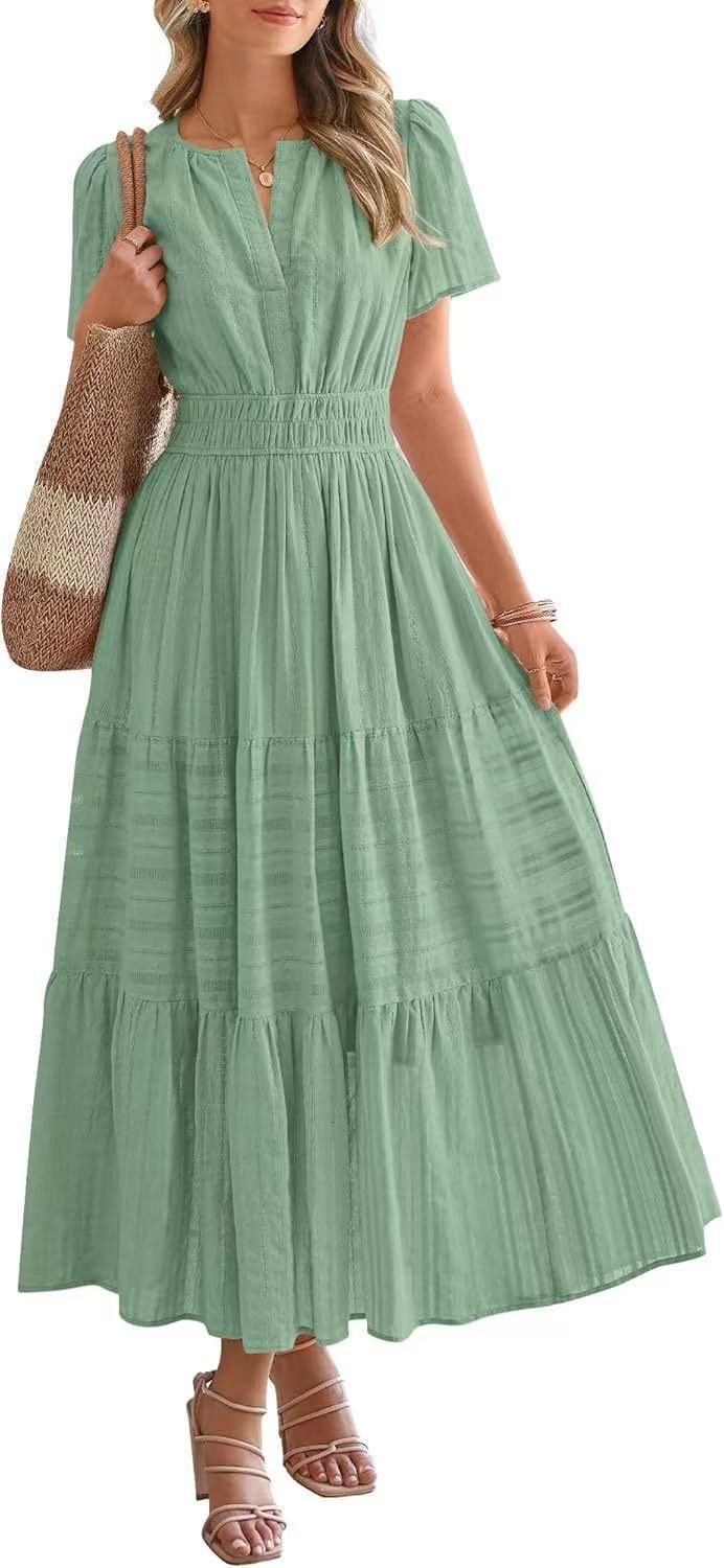Irelia | Women's V-Neck Elegant Maxi Dress in Light Green