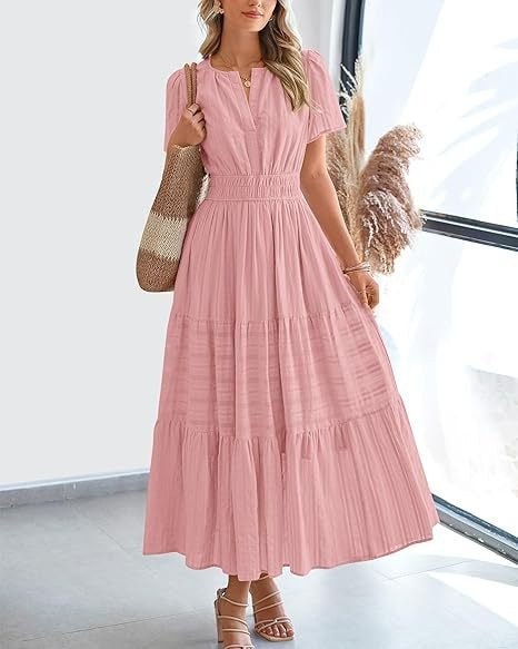 Irelia | Women's V-Neck Elegant Maxi Dress in Light Pink