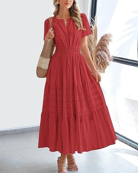 Irelia | Women's V-Neck Elegant Maxi Dress in Red
