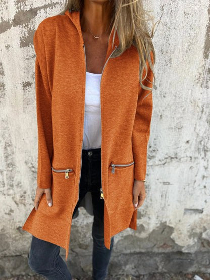 Irena | Women's Hooded Long Sleeve Cardigan in Brown Orange