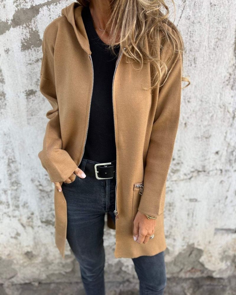 Irena | Women's Hooded Long Sleeve Cardigan in Brown