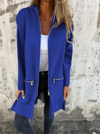 Irena | Women's Hooded Long Sleeve Cardigan in Dark Blue