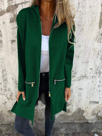 Irena | Women's Hooded Long Sleeve Cardigan in Dark Green