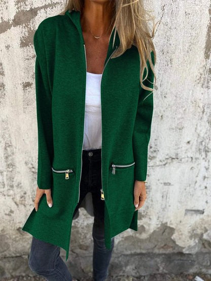 Irena | Women's Hooded Long Sleeve Cardigan in Dark Green