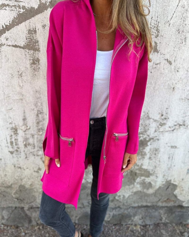 Irena | Women's Hooded Long Sleeve Cardigan in Dark Pink