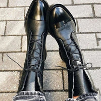 Irene | Women's Lace-Up Leather Ankle Boots Cap Toe Flat Sole