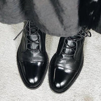 Irene | Women's Lace-Up Leather Ankle Boots Cap Toe Flat Sole