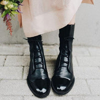 Irene | Women's Lace-Up Leather Ankle Boots Cap Toe Flat Sole