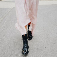 Irene | Women's Lace-Up Leather Ankle Boots Cap Toe Flat Sole