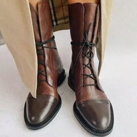 Irene | Women's Lace-Up Leather Ankle Boots Cap Toe Flat Sole