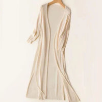 Iris | Women's Relaxed Open-Front Lightweight Knit Long Cardigan in Apricot