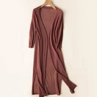 Iris | Women's Relaxed Open-Front Lightweight Knit Long Cardigan in Coffee
