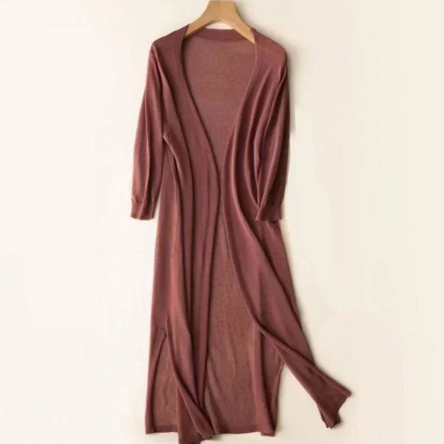 Iris | Women's Relaxed Open-Front Lightweight Knit Long Cardigan in Coffee