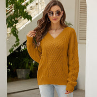 Iris | Women's V-Neck Knit Sweater in Erdfarb