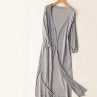 Iris | Women's Relaxed Open-Front Lightweight Knit Long Cardigan in Gray