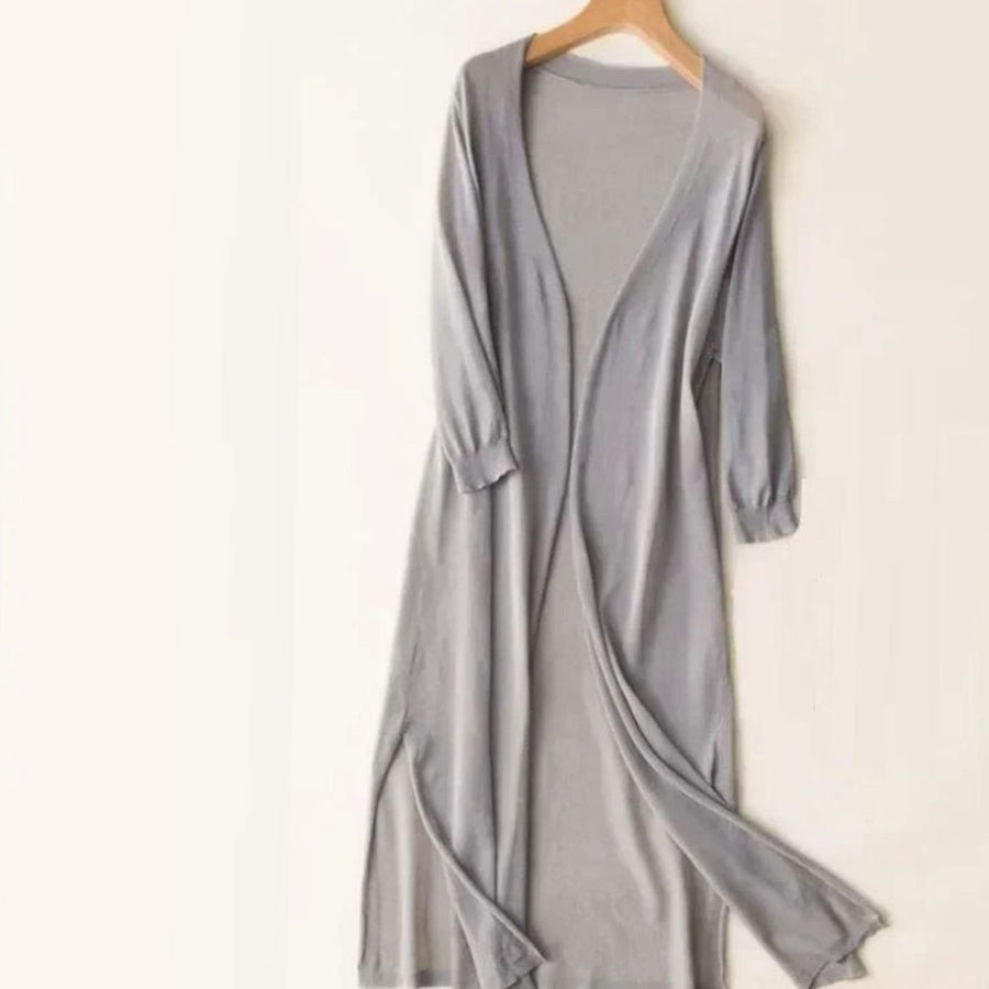 Iris | Women's Relaxed Open-Front Lightweight Knit Long Cardigan in Gray