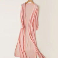 Iris | Women's Relaxed Open-Front Lightweight Knit Long Cardigan in Pink