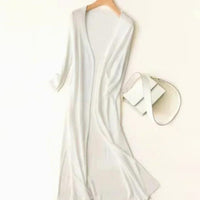 Iris | Women's Relaxed Open-Front Lightweight Knit Long Cardigan in White