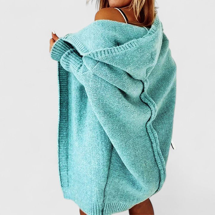 Irma | Women's Hooded Open Front Cardigan in Blue Green