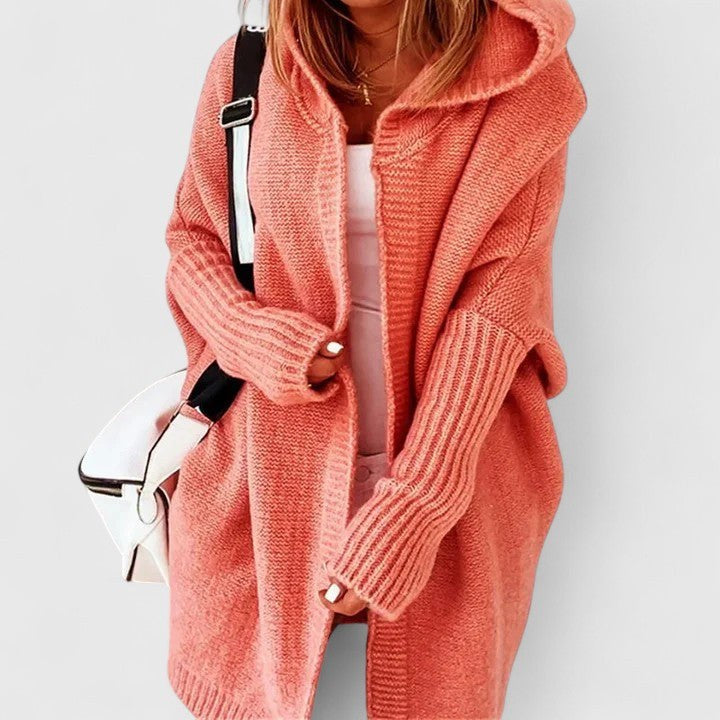 Irma | Women's Hooded Open Front Cardigan in Orange