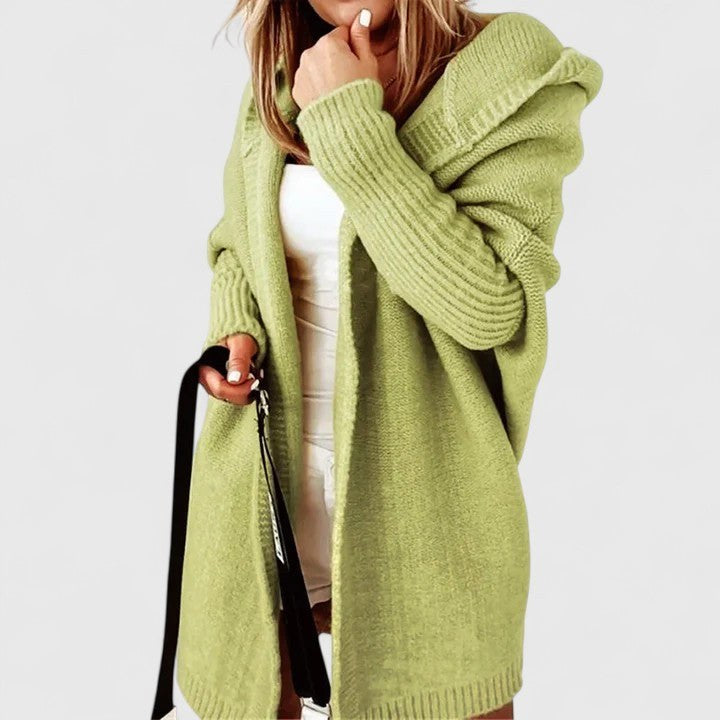 Irma | Women's Hooded Open Front Cardigan in Yellow Green
